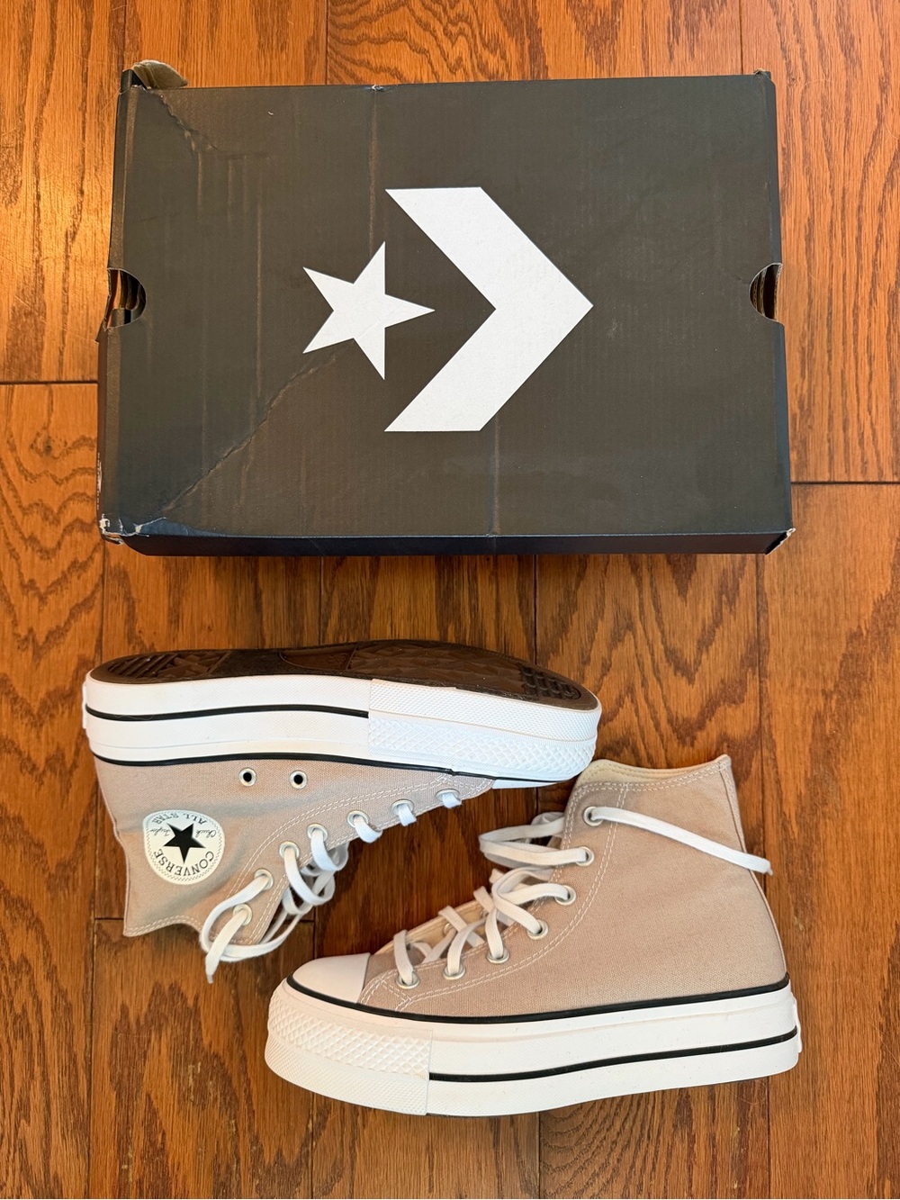 NWT. Converse. Platform High Top Sneakers . Beige